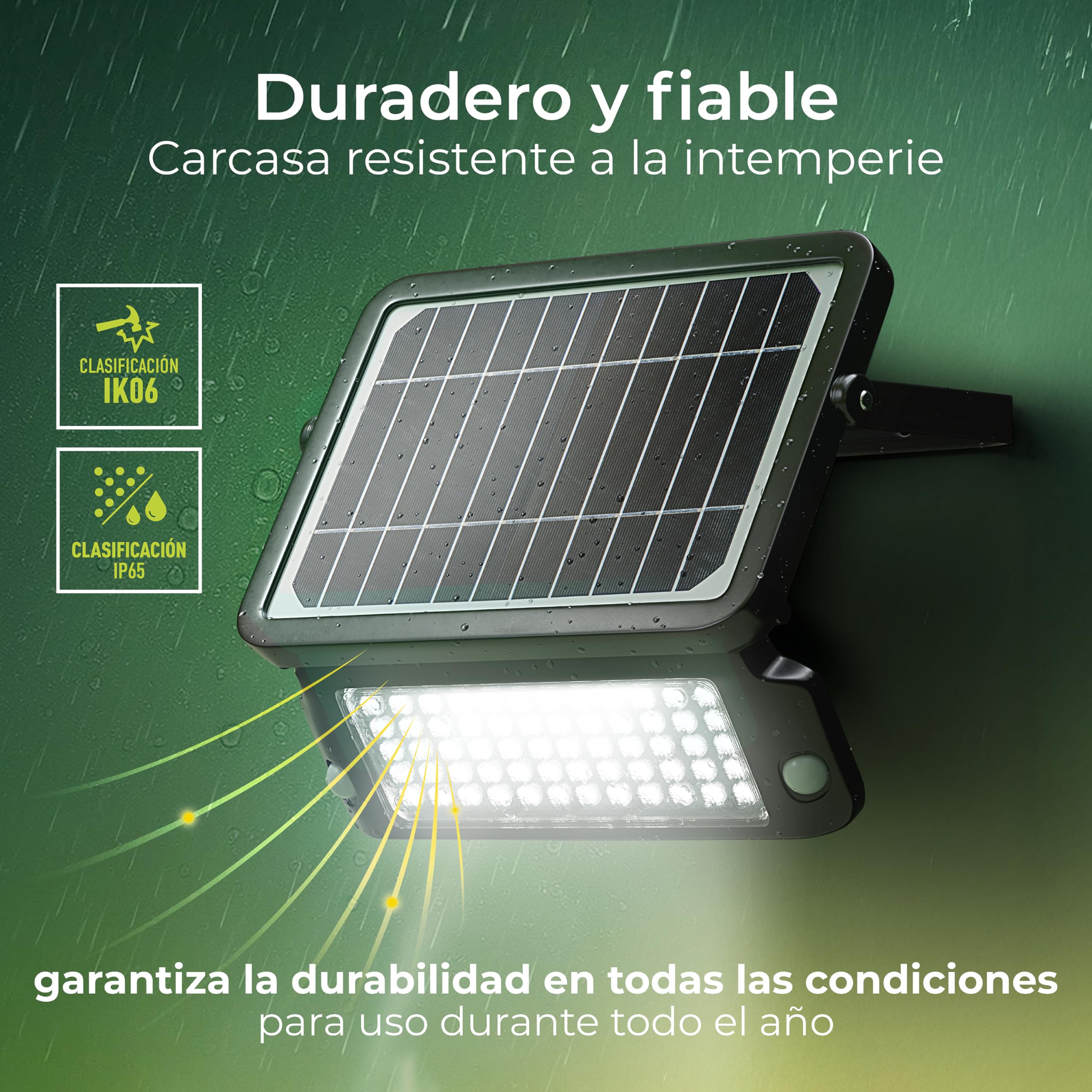 Luceco Foco LED Solar para Exterior con Sensor de Movimiento PIR, Luz de Seguridad, Iluminación Exterior, Diseño Angular, Ajustable, Guardian, Negro, IP65, 10W, 1080lm, 4000K, LEXSF11B40