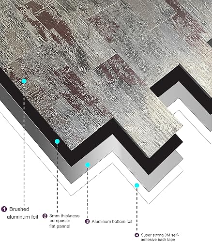 Miniatura 2 de XUANINY 10 hojas de azulejos autoadhesivos para salpicaduras de muro, azulejos de metal y madera, de aluminio, para pegar en la cocina, tocadores de