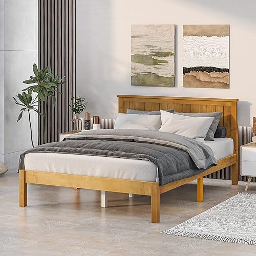 Miniatura 6 de Marco de cama matrimonial, cama de plataforma completa con cabecero, marco de cama de madera matrimonial con soportes de listones, no necesita