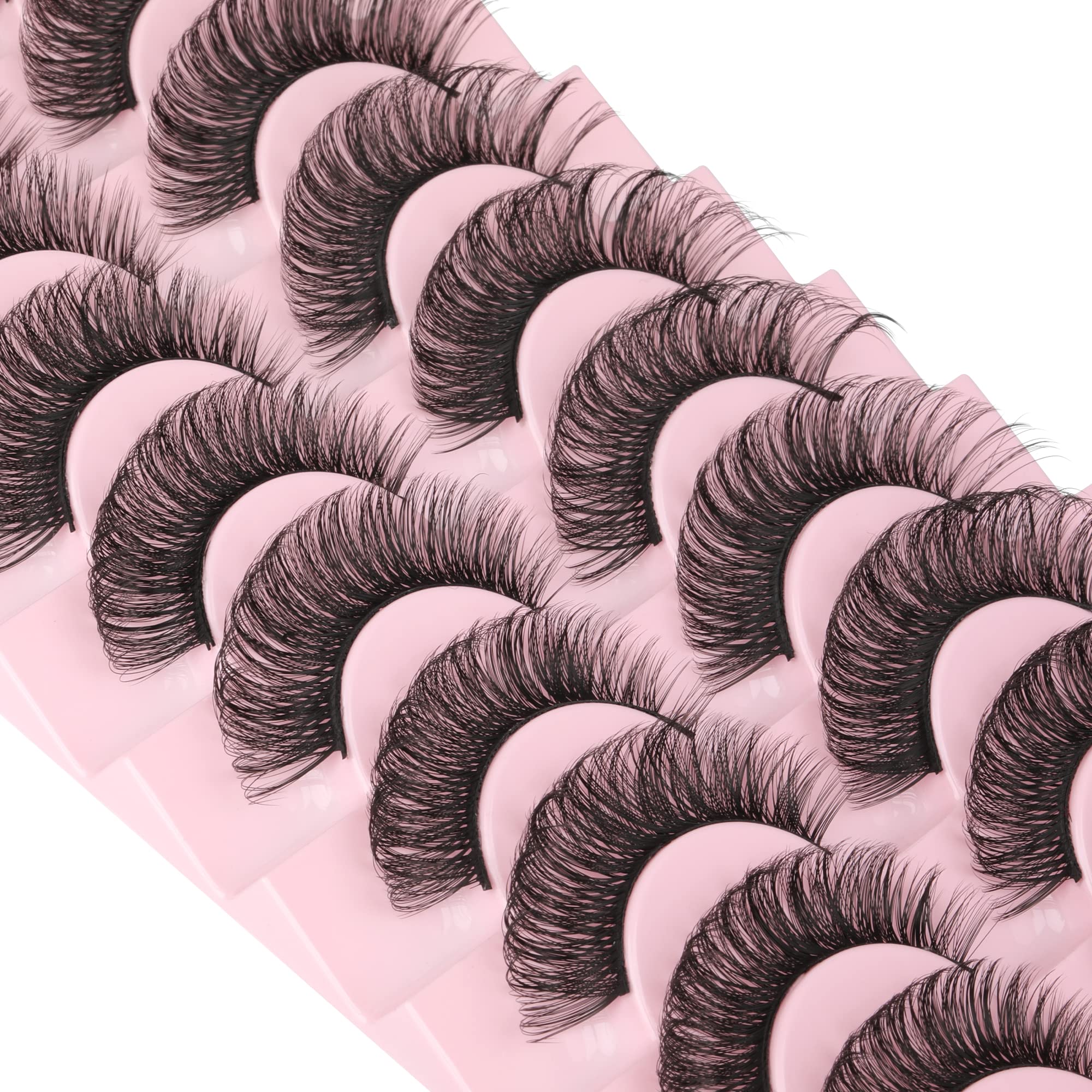 Ruairie Russian Strip Lashes D Curl Fluffy Volume False Eyelashes Curly Wispy Faux Mink Lashes that look like extensions 10 Pairs