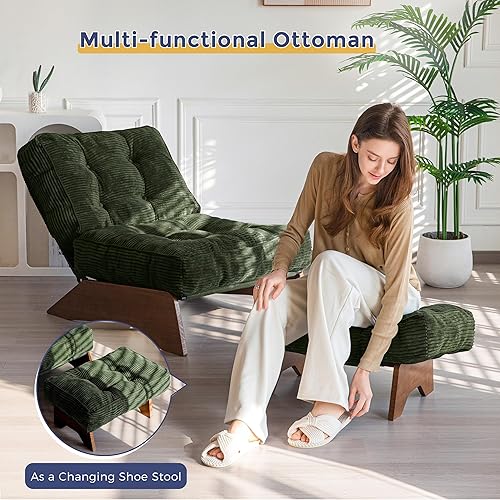 Miniatura 7 de MAXYOYO Silla decorativa con respaldo ajustable otomano, silla de sala de estar tapizada con juego de reposapiés, silla moderna y acogedora silla