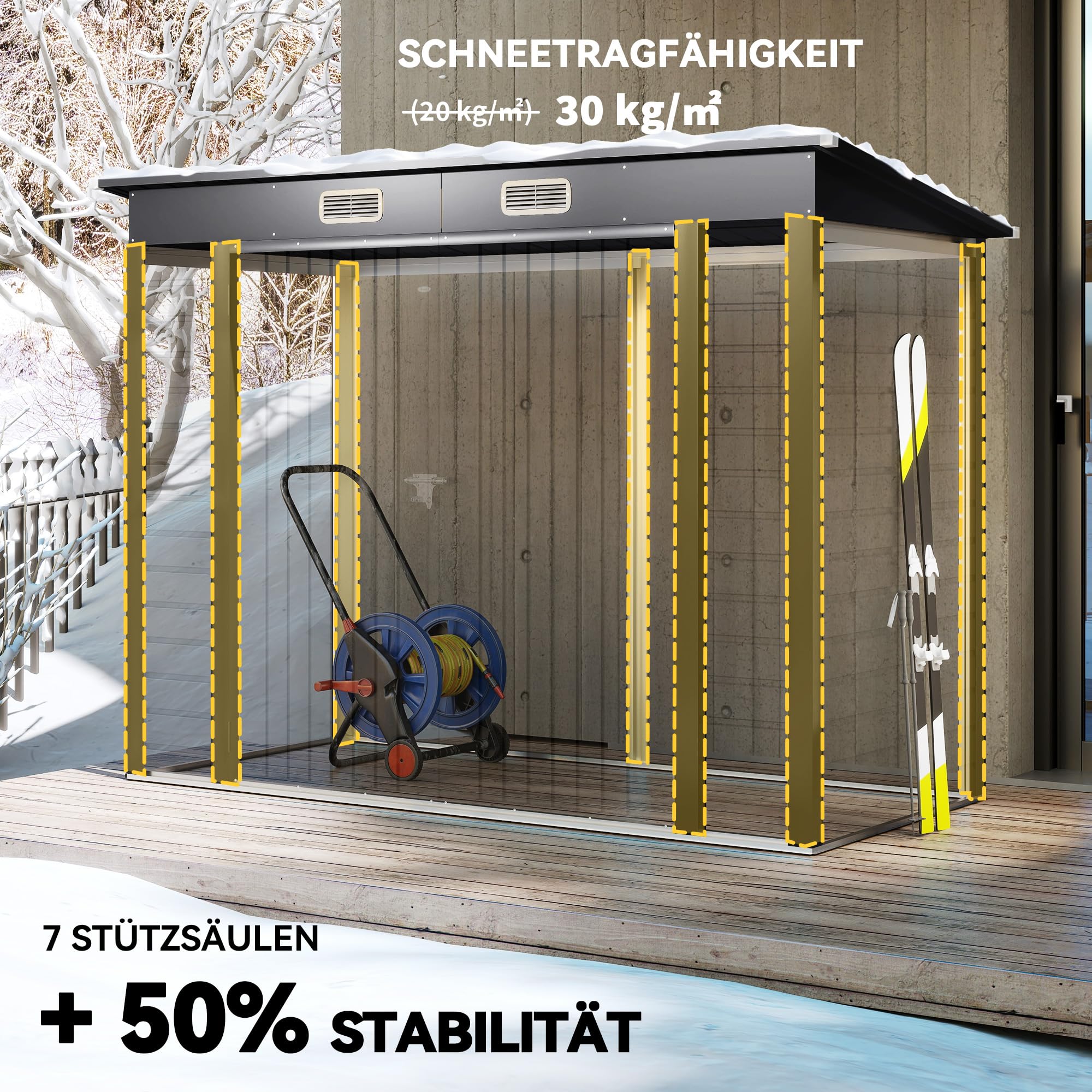Outsunny Metall Gerätehaus 2,7 m² Pultdach Doppeltür 249x121x183cm Grau | Abschließbar, Fenster, Geräteschuppen, Gartenhaus, Outdoor Garten Schuppen Schrank, für Hinterhof Außenbereich