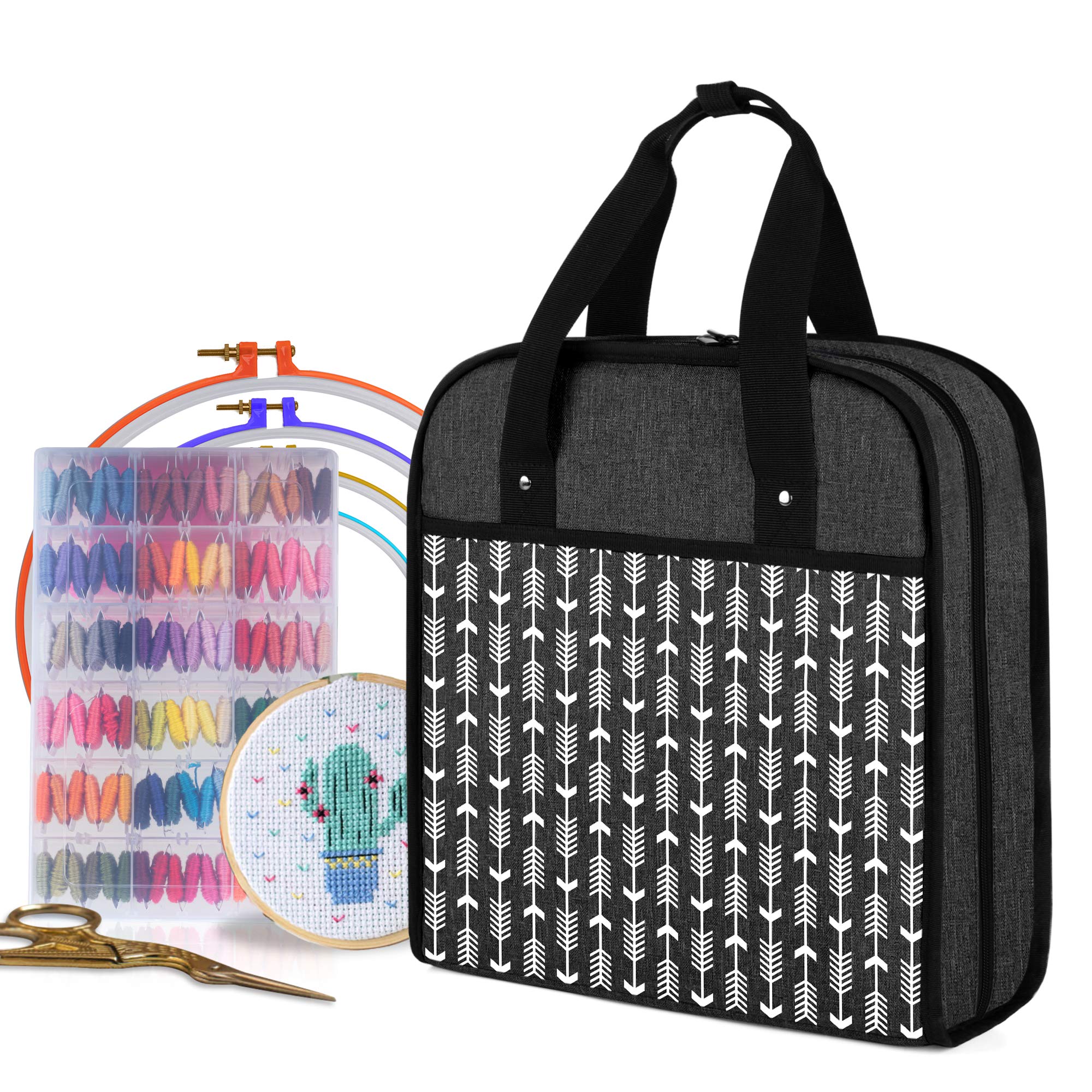 Sac Rangement Broderie Yarwo - Transport Cerceaux, Fils, Accessoires Point De Croix (Pivoine Noire)