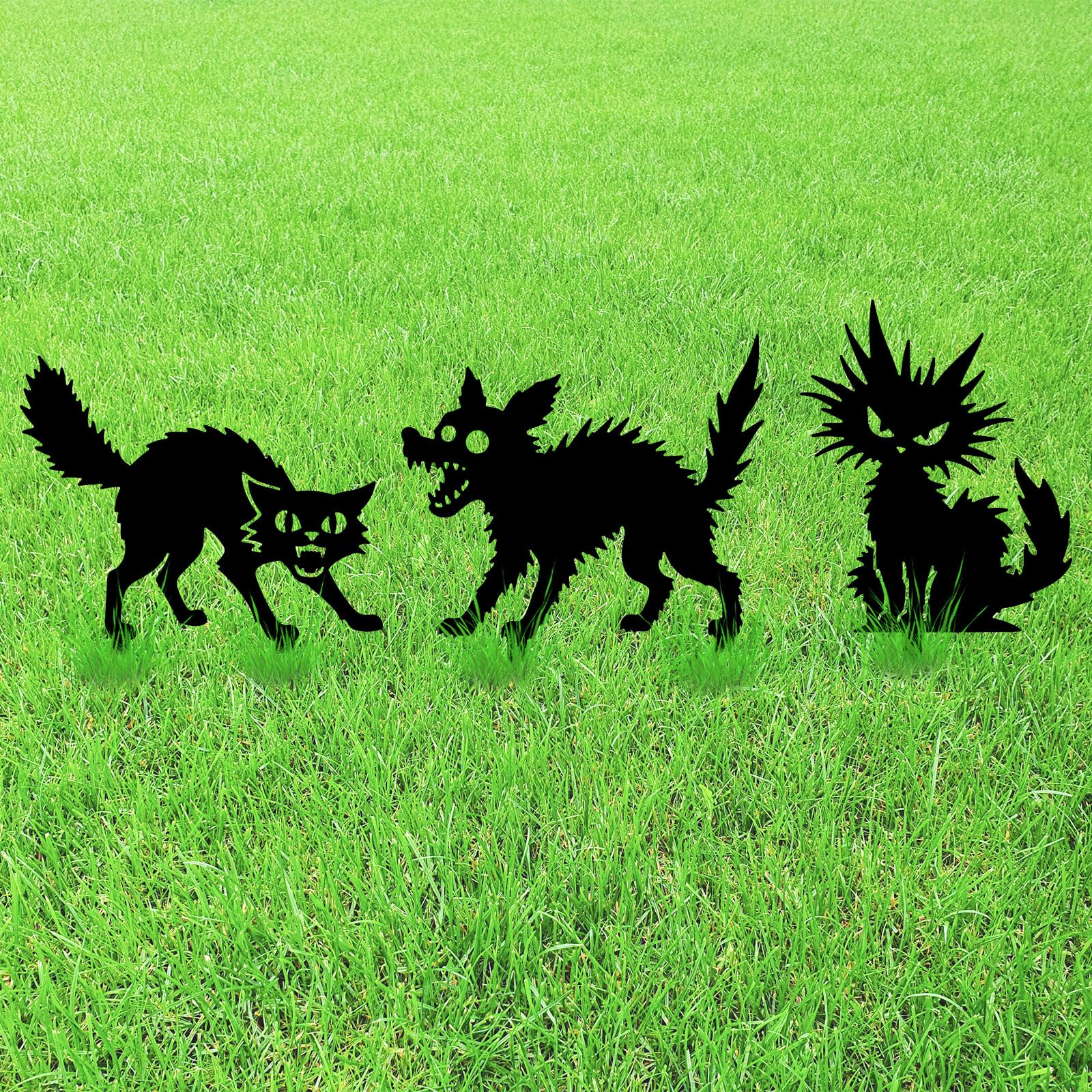 GLOBLELAND 3 Pcs Halloween Cats Dog Garden Stakes Black