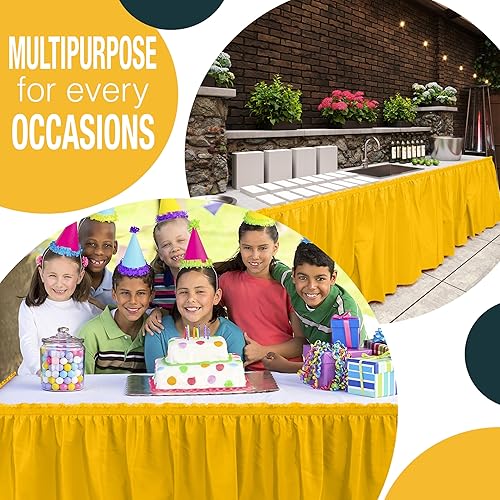 Miniatura 5 de Exquisite Falda de plástico para mantel de 14 pies, color sólido, pantalones de mesa de plástico desechables, color amarillo, 6 unidades