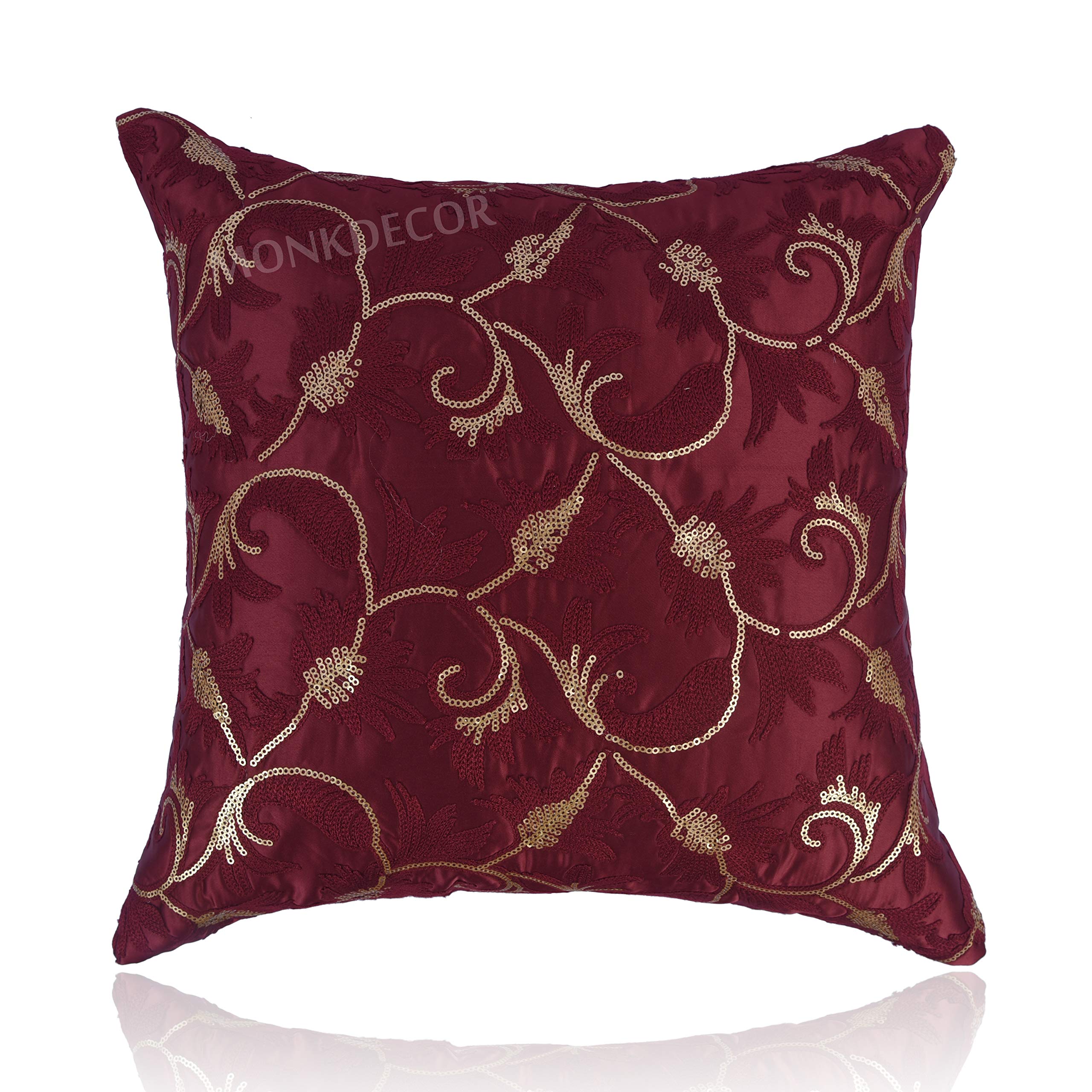 MONKDECORChain Design Silk Cushion Cover 12x12 Inches (Maroon)(Set of 1 Piece)