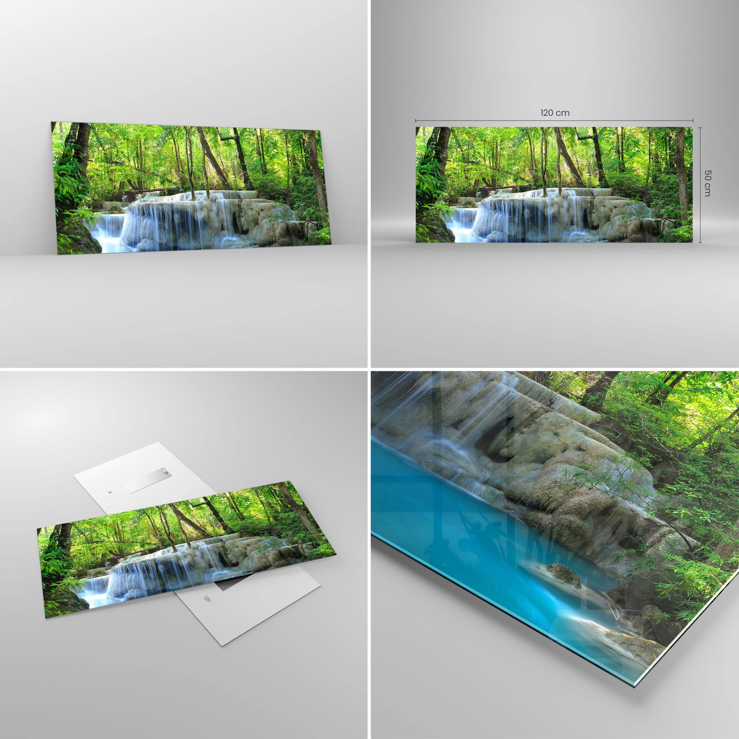 Decoracion Salon Cascada bosque medio ambiente Vidrios decorativos 120x50cm Cuadro Sobre Vidrio Moderno Cocina Cuadros Pared Impresiones Impresión en Cristal Wall Art Prints Grande GAB120x50-2664