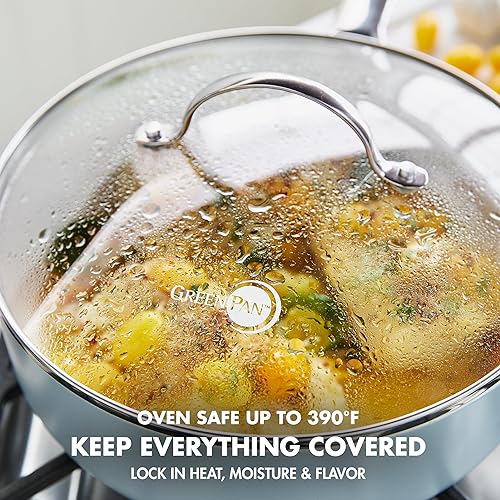 Miniatura 5 de GreenPan Tapa de vidrio universal de 8.5 pulgadas con mango de acero inoxidable, tapa de vidrio templado para sartén sin PFAS