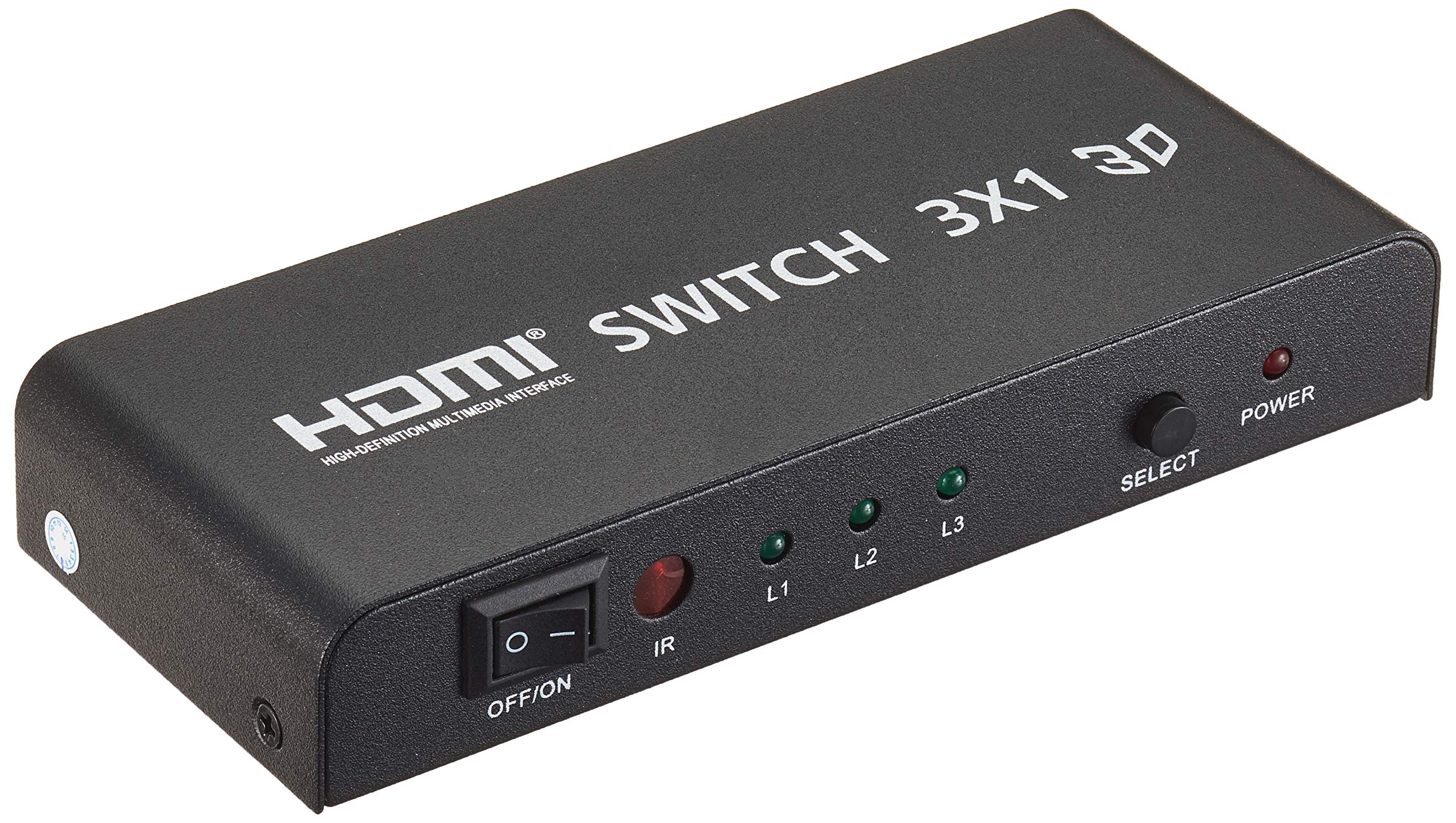 PremiumCord HDMI Umschalter 3:1 mit Fernbedienung und Netzteil, Metallgehäuse, Switch mit LED Status, Video Auflösung Full HD 1080p 60Hz, 3D, HDCP, Farbe schwarz