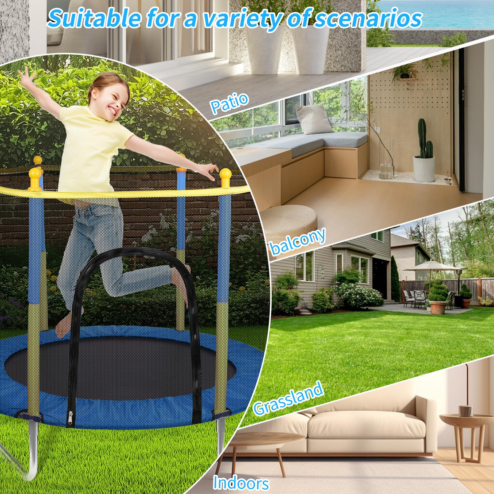 Cama Elástica Infantil, Trampolim Criança Exterior con Red de Seguridad, Camas Elastica Interior, Capacidad 100 kg, Estructura de Acero, Trampolines para Niños 2 3 Años