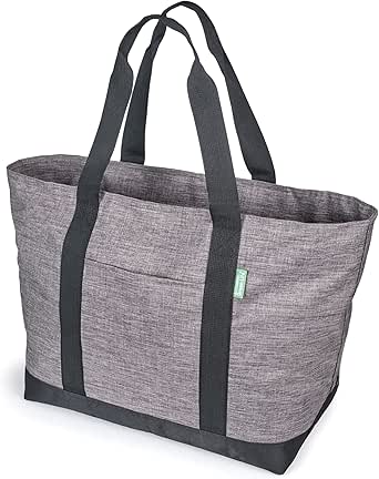 Green Life Extra Large Tote Bag for Women and Men with Zipper - Canvas Style Travel and Work Bag in Gray