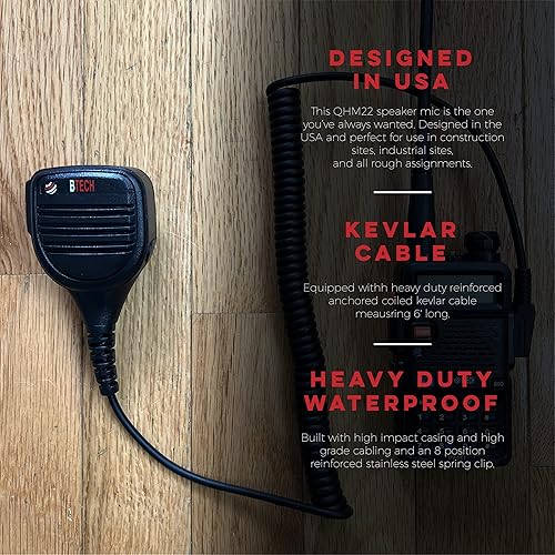 Miniatura 2 de BTECH QHM22 - Micrófono de altavoz IP54 resistente a la intemperie, micrófono de hombro de grado comercial premium para BAOFENG (UV-5R BF-F8HP)