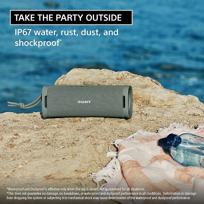 Sony ULT Field 1 Waterproof Portable Bluetooth Speaker, Enhanced Bass, 12h Battery, IP67 Rated Dustproof Shockproof Rustproof, Detachable Strap (SRSULT10B), Black