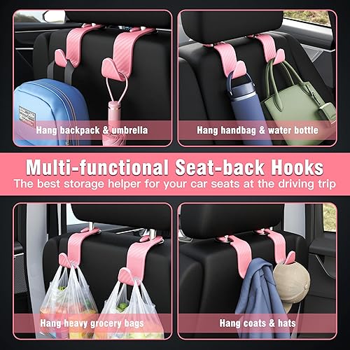 Miniatura 4 de Amooca - Gancho para reposacabezas de asiento de coche, 4 unidades, organizador de almacenamiento universal para bolso de mano, abrigo, tipo S a