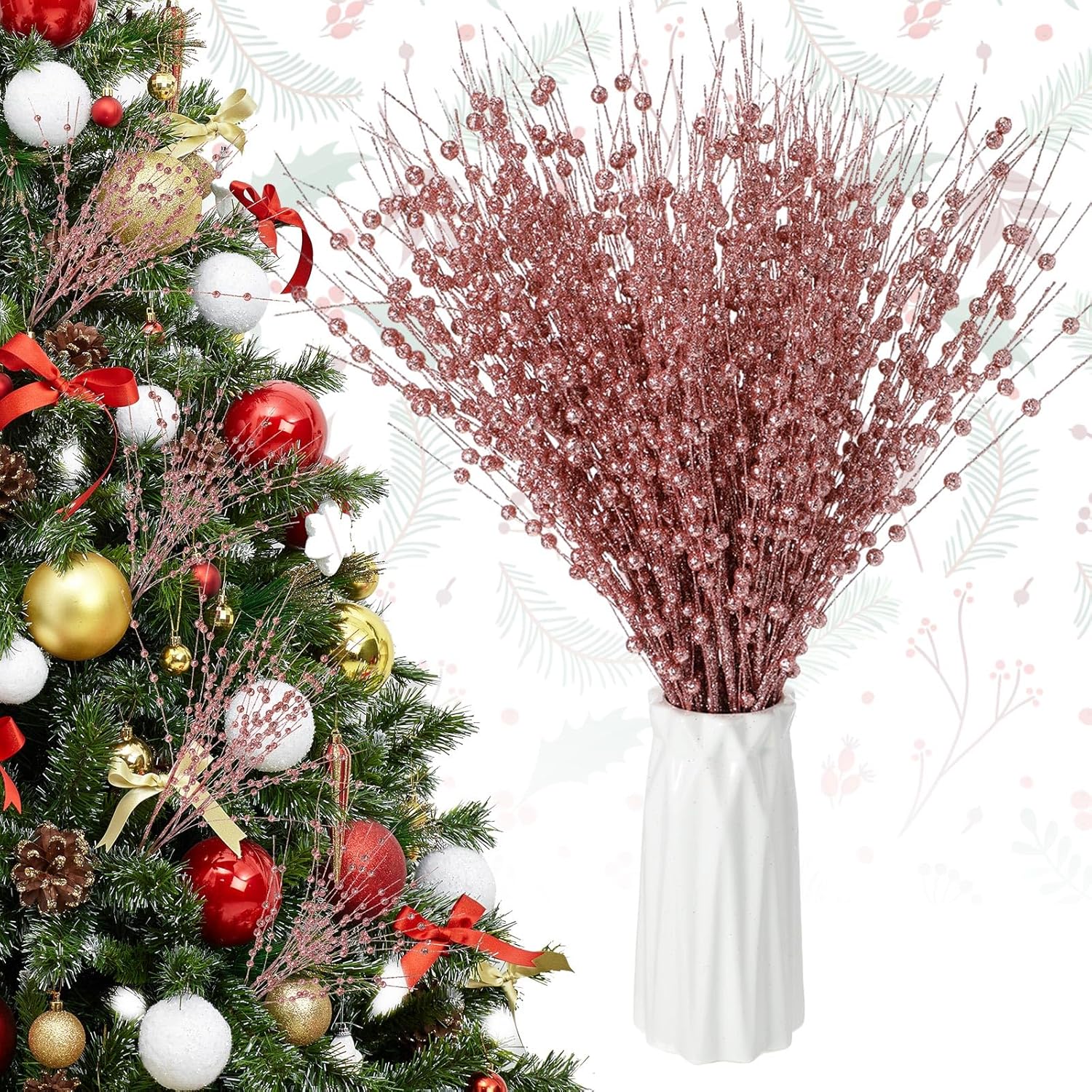 Riceshoot 60 Pieces Christmas Artificial Glitter Berry Stem