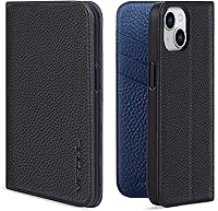 Vista 1 de VISOUL Funda tipo cartera de piel auténtica para iPhone 14, con tapa magnética, con tarjetero y función atril, compatible con iPhone 14