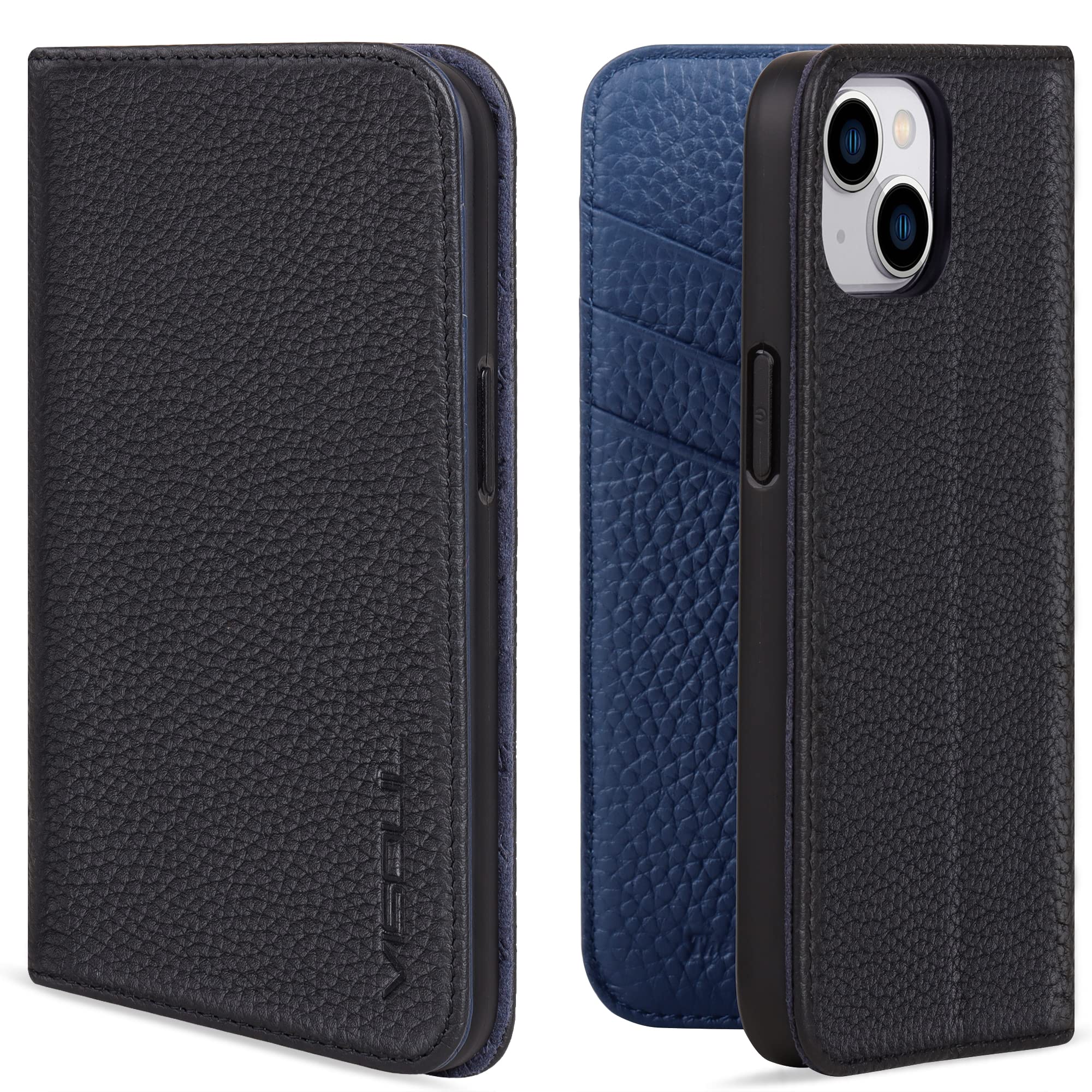 VISOUL Pebbled Genuine Leather Case for iPhone 14 Wallet Case with Card Holder for Men Women, Magnetic Flip Folio Cover with Stand RFID Blocking Cell Phone Case for iPhone 14 (6.1 inch)