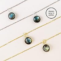 Vista 103 de Round Pendant Necklace, Natural Gemstones, Labradorite, Rainbow Moonstone, Crystal, Rose Quartz, Amethyst, Citrine, Sterling Silver, Handmade