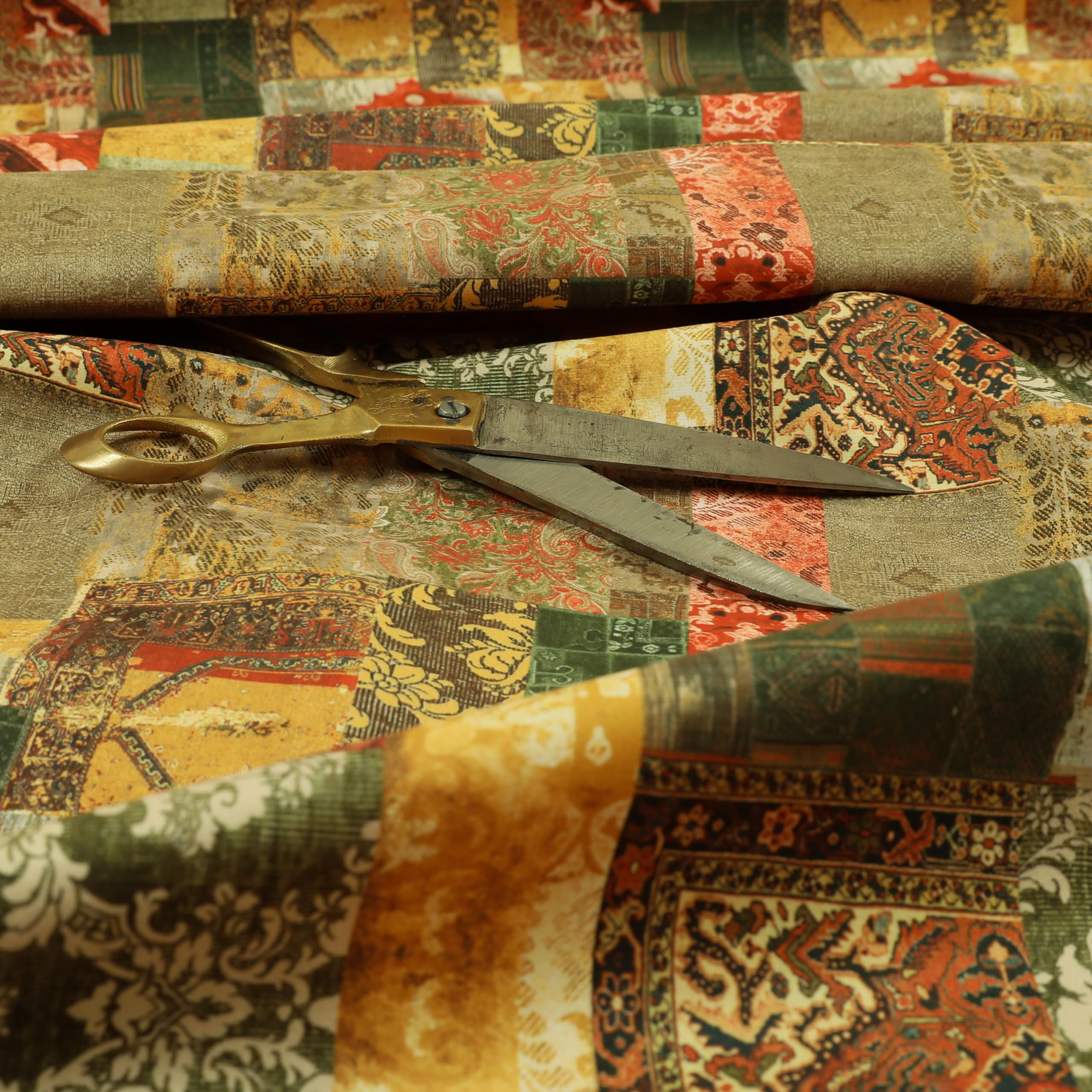 Redbrick Mill Fabrics Flame Retardant Modern Printed Velvet Geometric Bronze Patchwork Pattern Upholstery Furnishing Fabric (Per Metre) โ image 1