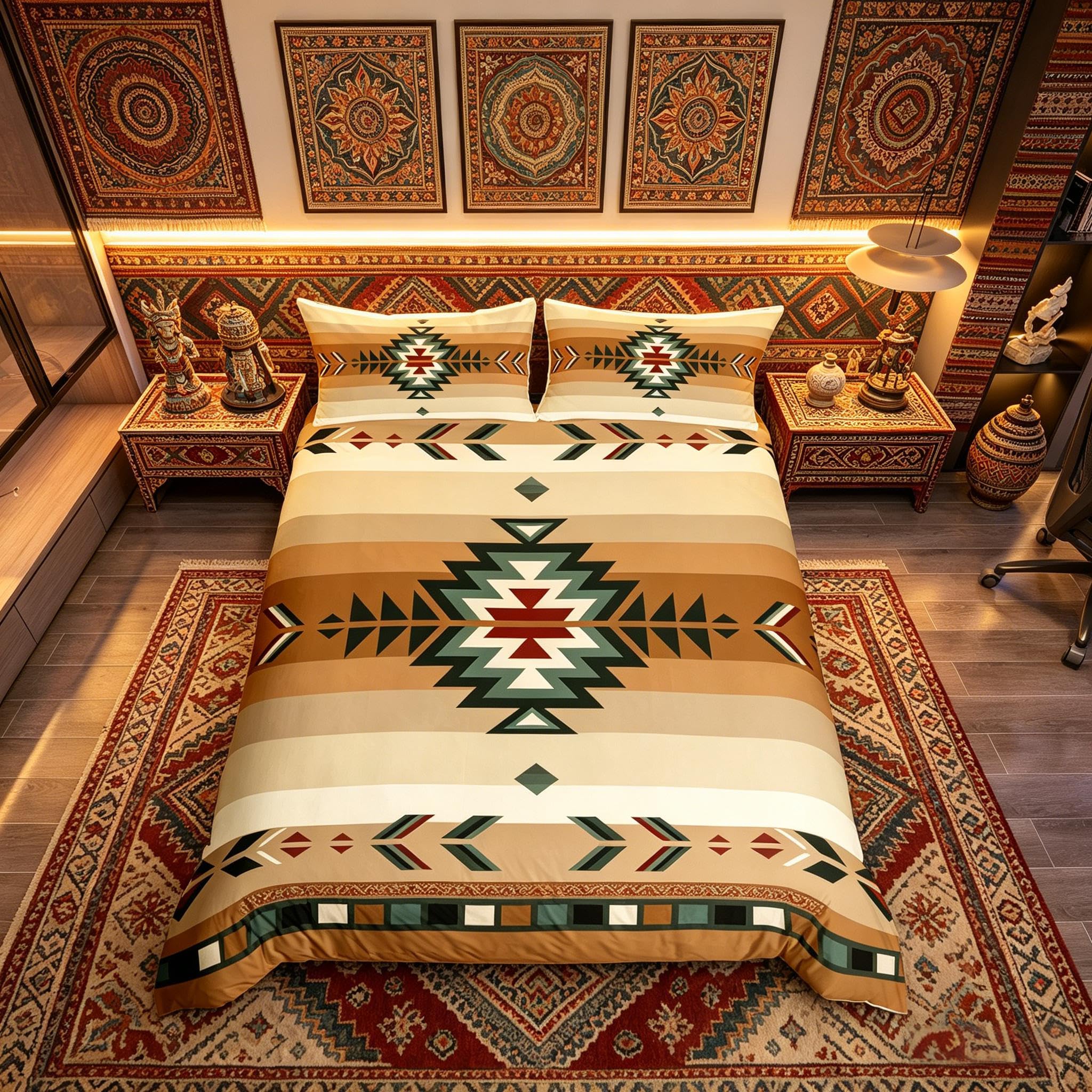 Homemissing Southwest Native Design Duvet Cover Southwestern Geometric Bedding Set For Kids Ultra Soft Tribal Comforter Cover Beige Bedspread Cover Decor Bedclothes Zipper King