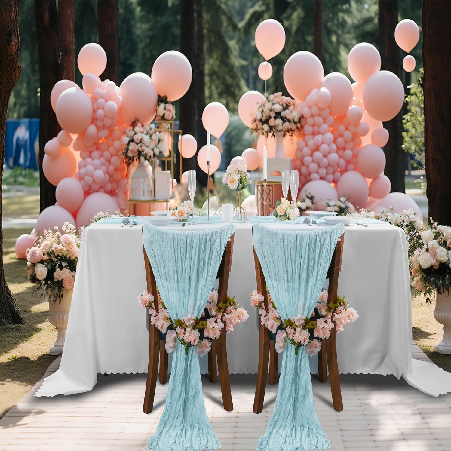 Peomeise Light Blue Cheesecloth Table Runner 20 Pack，17x108 Inches Boho Gauze Fabric Table Runner for Baby Shower Decoration Wedding Party