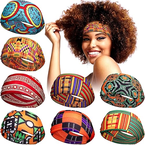 8 diademas africanas elásticas con estampado bohemio, para yoga, correr, deportes, entrenamiento, banda de agarre para la cabeza, turbante elástico,