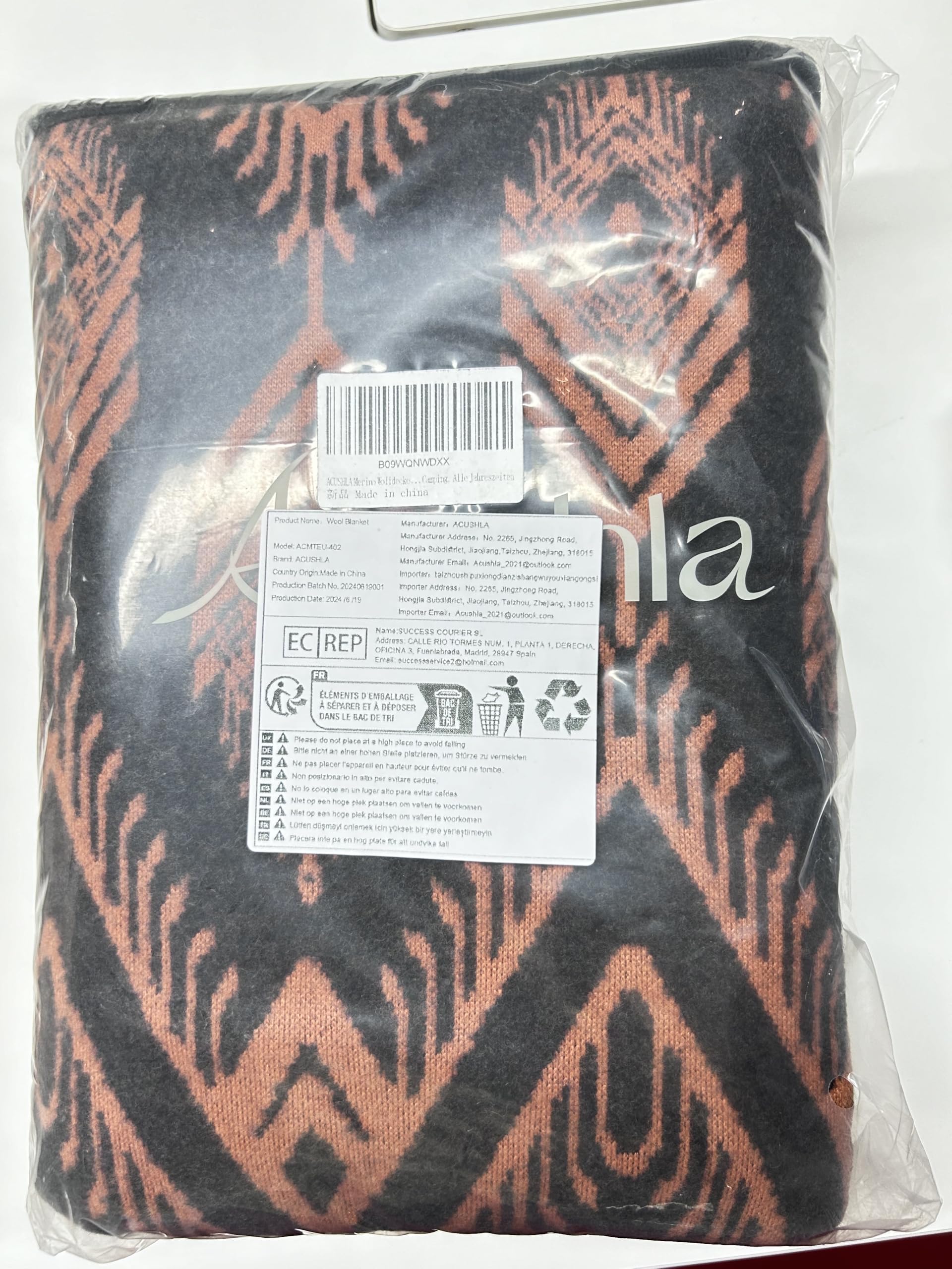 ACUSHLA Merinowol kampdeken - warm, dik, wasbaar, grote plaid - 87 x 63 cm - geweldig voor buiten kamperen alle seizoenen geschikt Myers Grey