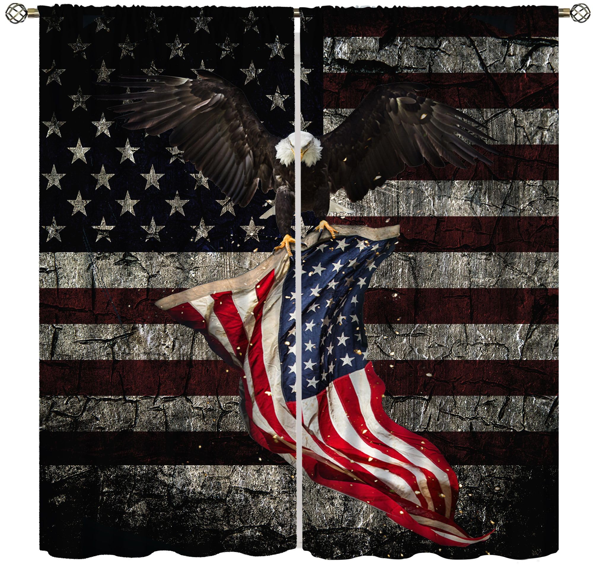 AAVEUP American Flag Blackout Curtains for Bedroom,4th of July Shower Curtain Bald Eagle Shower Curtain Independence Day American Flag USA Flag Window Drapes Print for Kids Boys Living Room 72x63in