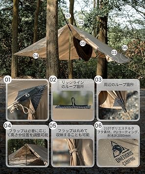 OneTigris Proteus Camping Tarp, Versatile Waterproof Lightweight Tarp Shelter with Doors, Extra Large 20.1ft x 9.2ft, Ideal for Camping, Hiking, Backpacking, Tent, Bushcraft