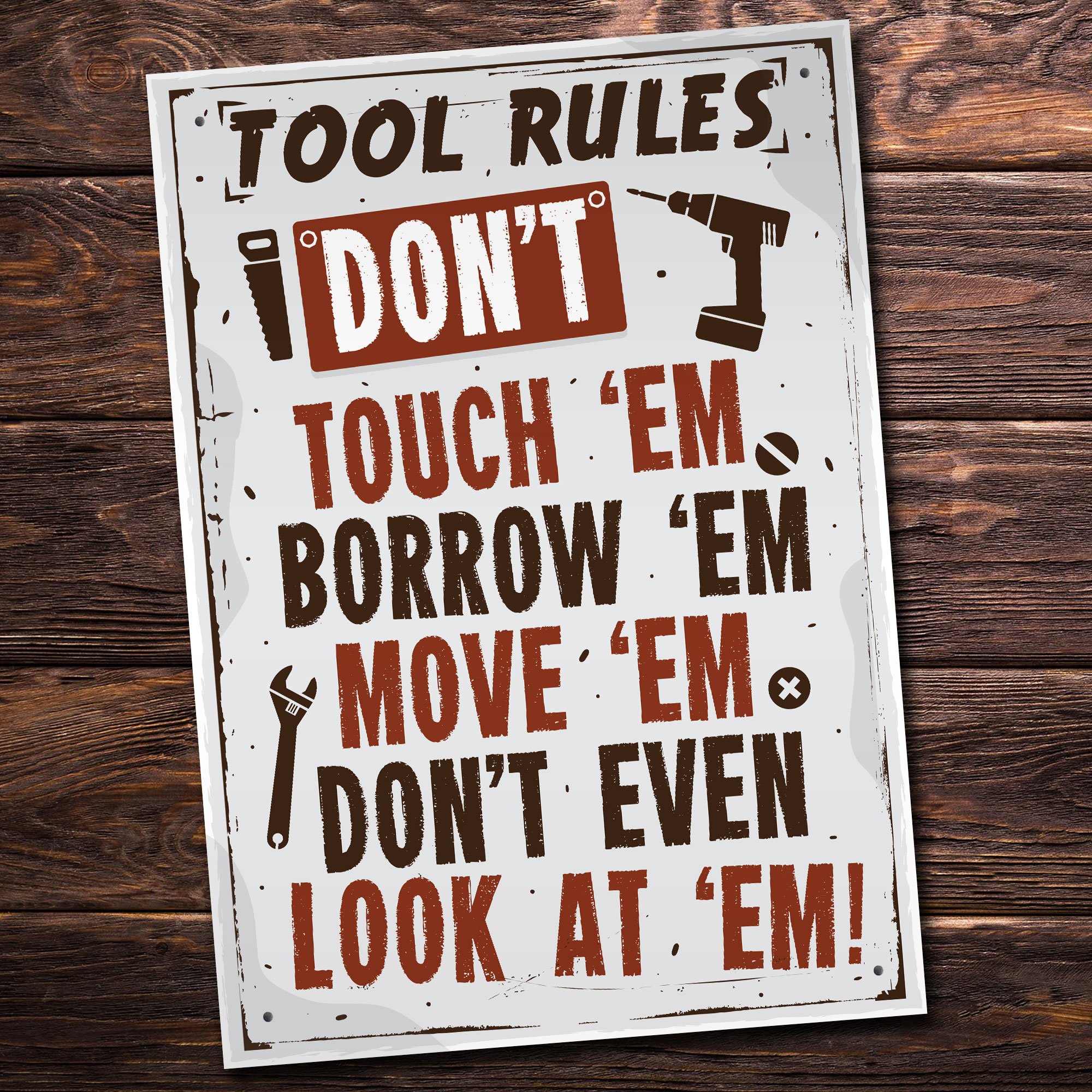 Red Ocean Tool Rules Hanging Plaque Vintage Pub Bar Garage Man Cave Workshop Dad Grandad Birthday Gift