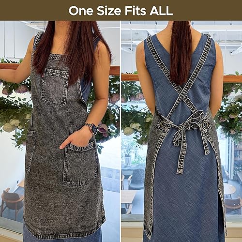 Miniatura 8 de Vantoo Delantal de chef con bolsillos delantal de cocina de mezclilla para hombres y mujeres regalo para mujeres y hombres mamá y papá