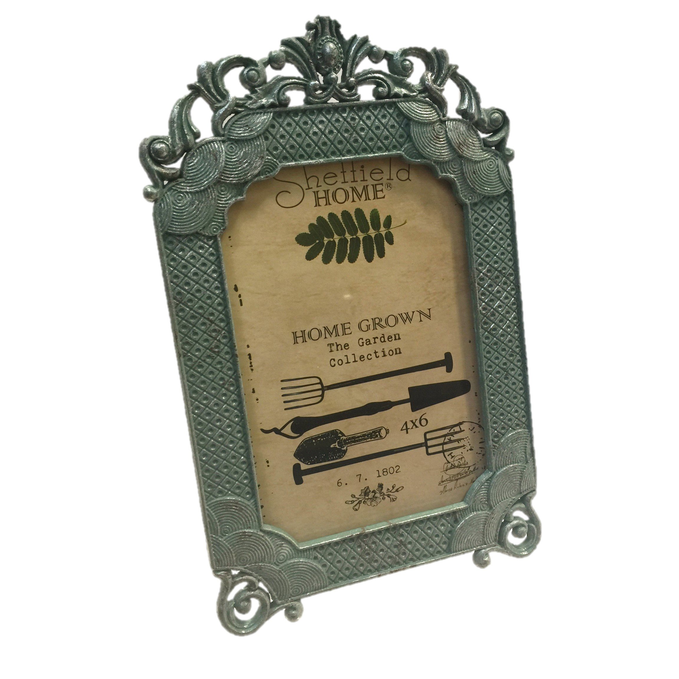 Enchante Accessories Antiqued Green Garden Metal 4 x 6 Table Top Picture Frame Vertical Orientation