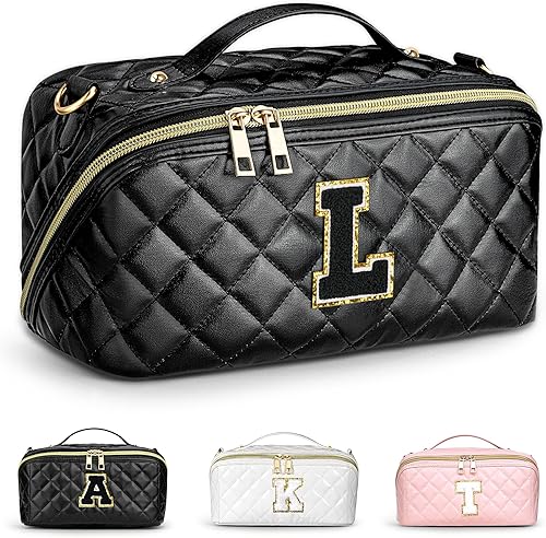 TOPEAST Bolsa de maquillaje acolchada, bolsa de cosméticos de gran capacidad, bolsa organizadora de maquillaje inicial, Negro -, Large (4