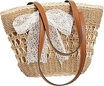 Trifabricy Beach Bags for Women, Summer Straw Bag, Woven Straw Beach Tote Bag Shoulder Handbags