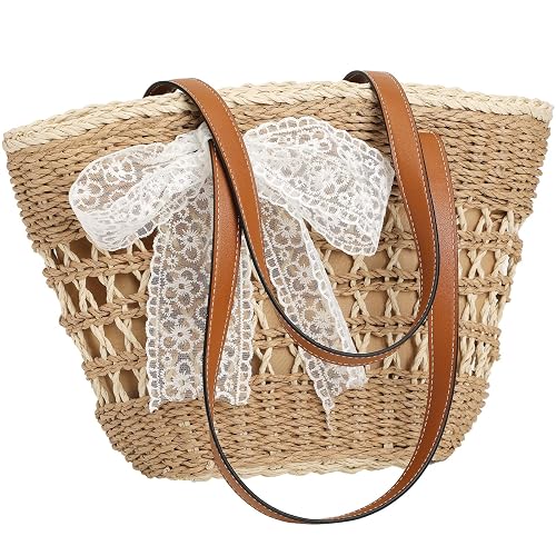 Trifabricy Beach Bags for Women, Summer Straw Bag, Woven Straw Beach Tote Bag Shoulder Handbags
