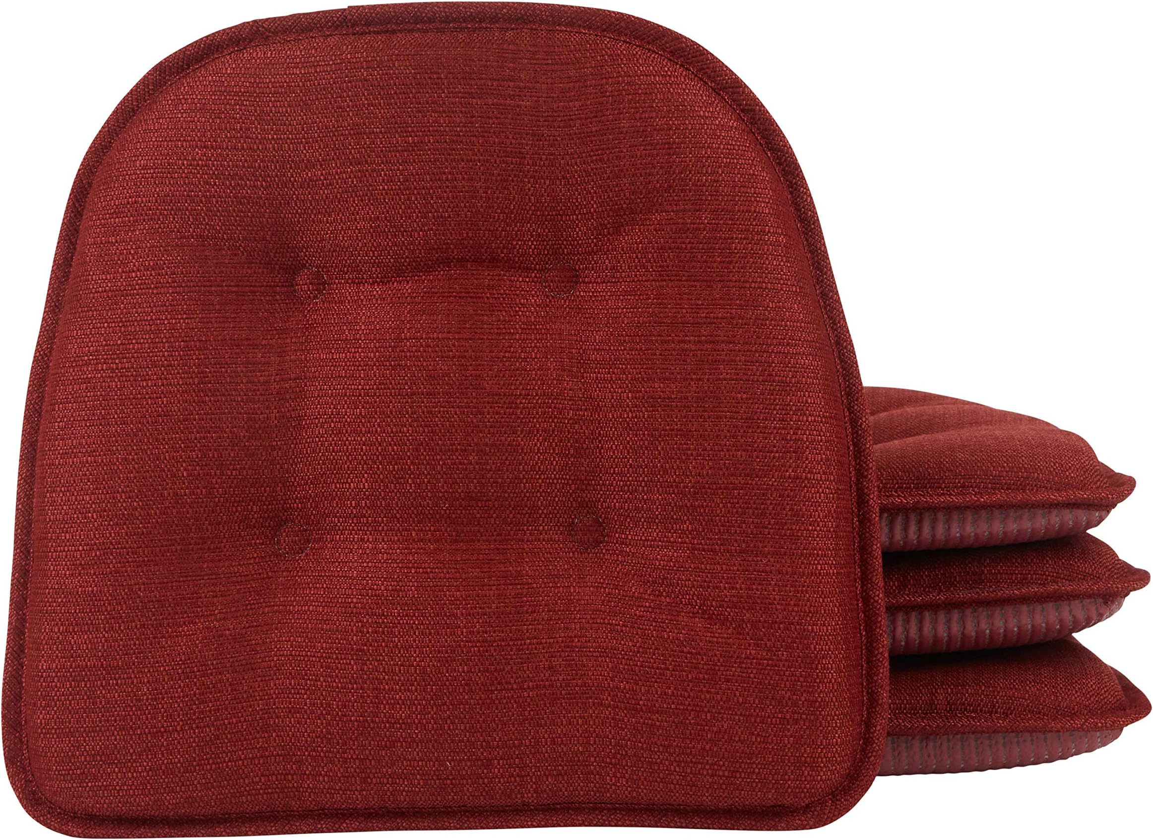 Klear Vu Omega Non-Slip Chair Cushions, Assembled in USA, U-Shaped Skid-Proof Seat Pads for Dining Room, Kitchen, Office, 15"x16", Solid Flame Red, 4 Pack