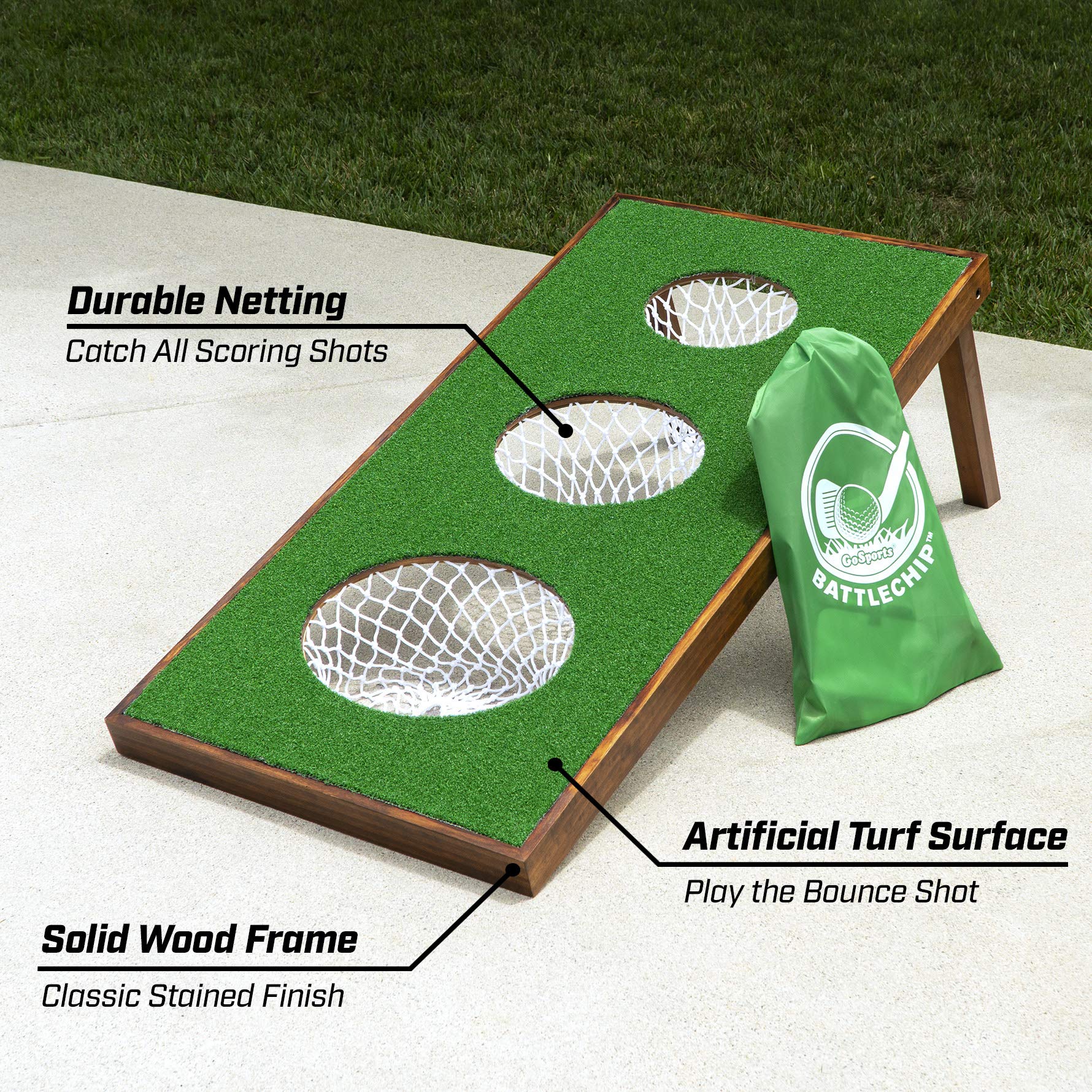 GoSports BattleChip PRO Golf Cornhole Game - Includes 4' x 2' Chipping Target, 16 Foam Balls, Hitting Mat, and Scorecard