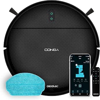 Cecotec Robot Aspirador con Navegación Giroscópica Conga 999 Map Genesis. Motor de Succión 2000Pa, 2 Cepillos Laterales, Mopa de Fregado, Autonomía 120 mins, Control con App y Mando0