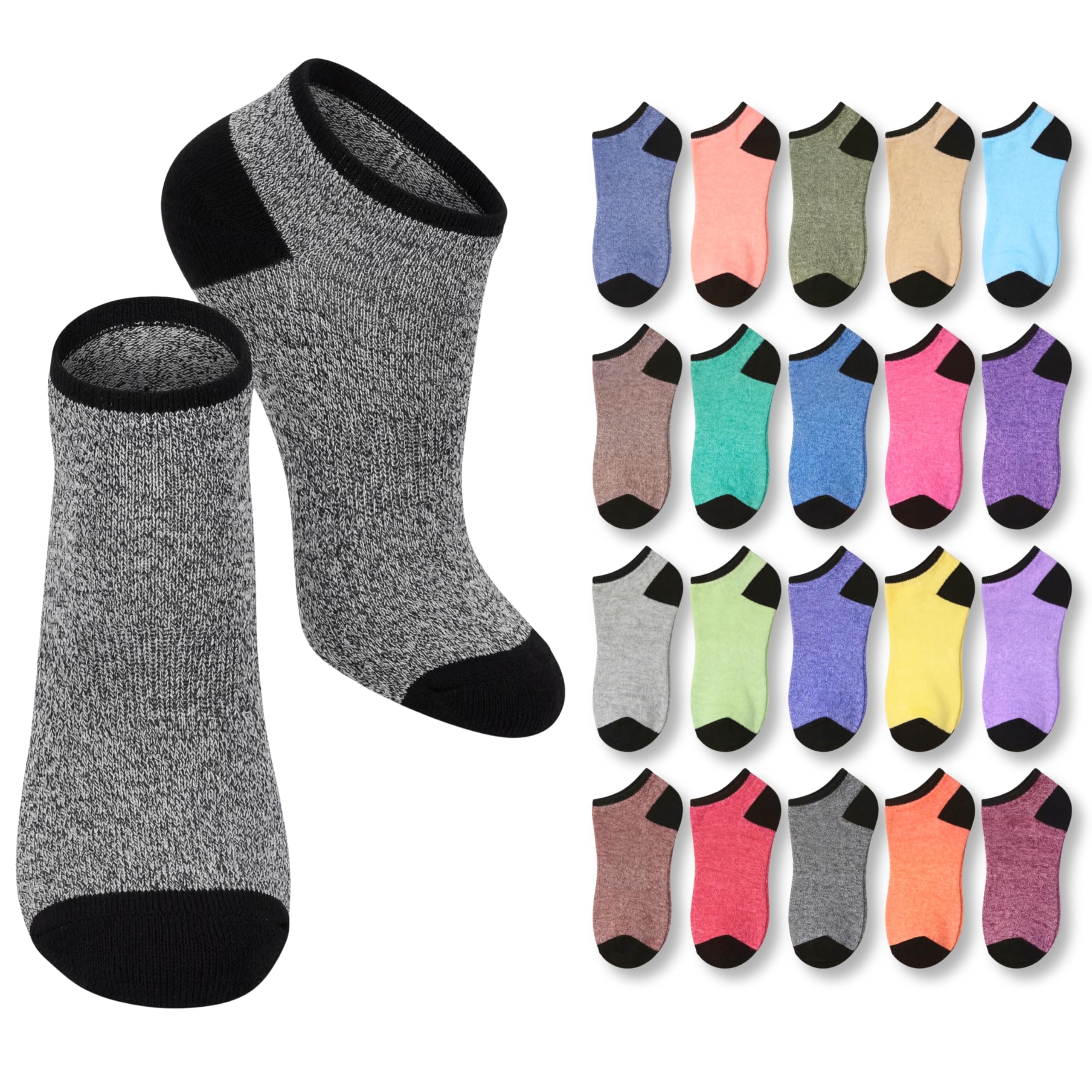 Tipi Toe Women’s 20 Pack Colorful Low Cut Socks – Lightweight, Breathable Design for All-Day Comfort Sizes 9-11/10-13