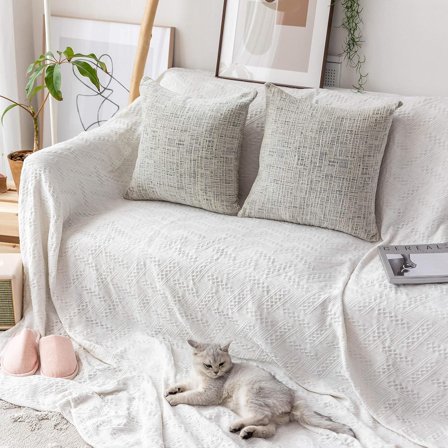 Home Brilliant 26x26 Pillow Covers Fall Throw Pillow Cases for Couch Euro Shams Super Soft Striped Chenille Velvet Plush Cushion Cover for Living Room, 26" x 26" (66cm), Cream Mixed Black