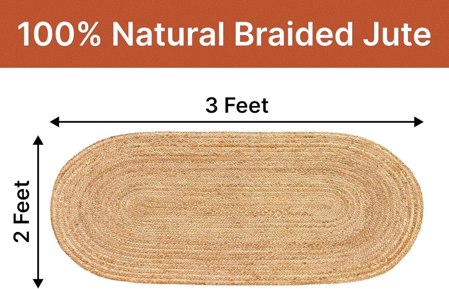 MDS 1 PCS Handwoven Braided Jute Area Rug 2x3 FEET Oval Shape - 100% Natural Burlap Reversible Accent Rugs for Home Decor, Living Room, Doormat, Kitchen, Entryway Rug, Rustic, Farmhouse (2'x3')