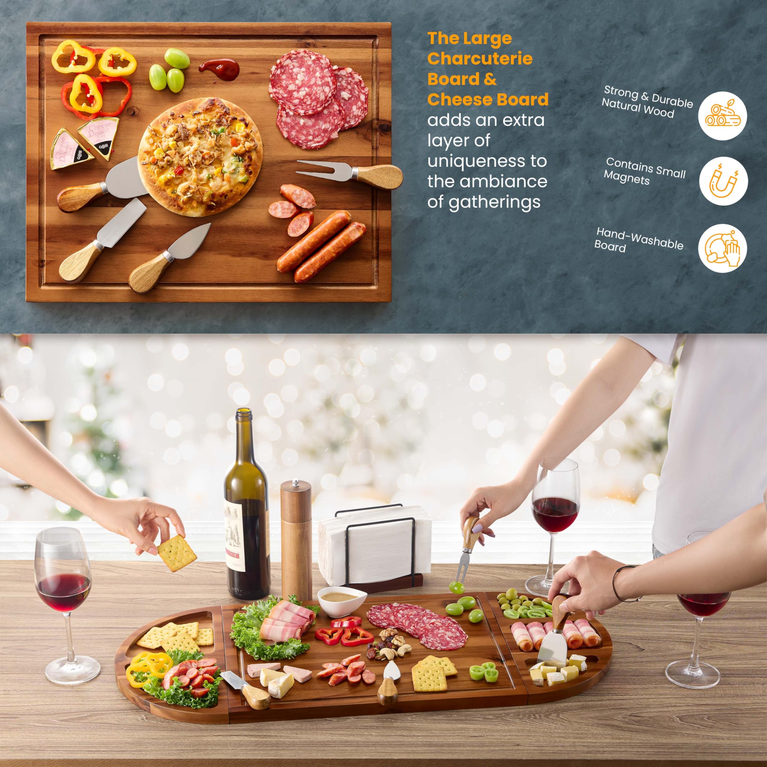 Snapklik.com : TIDITA Acacia Large Charcuterie Board & 4 Knives Set - 3 ...