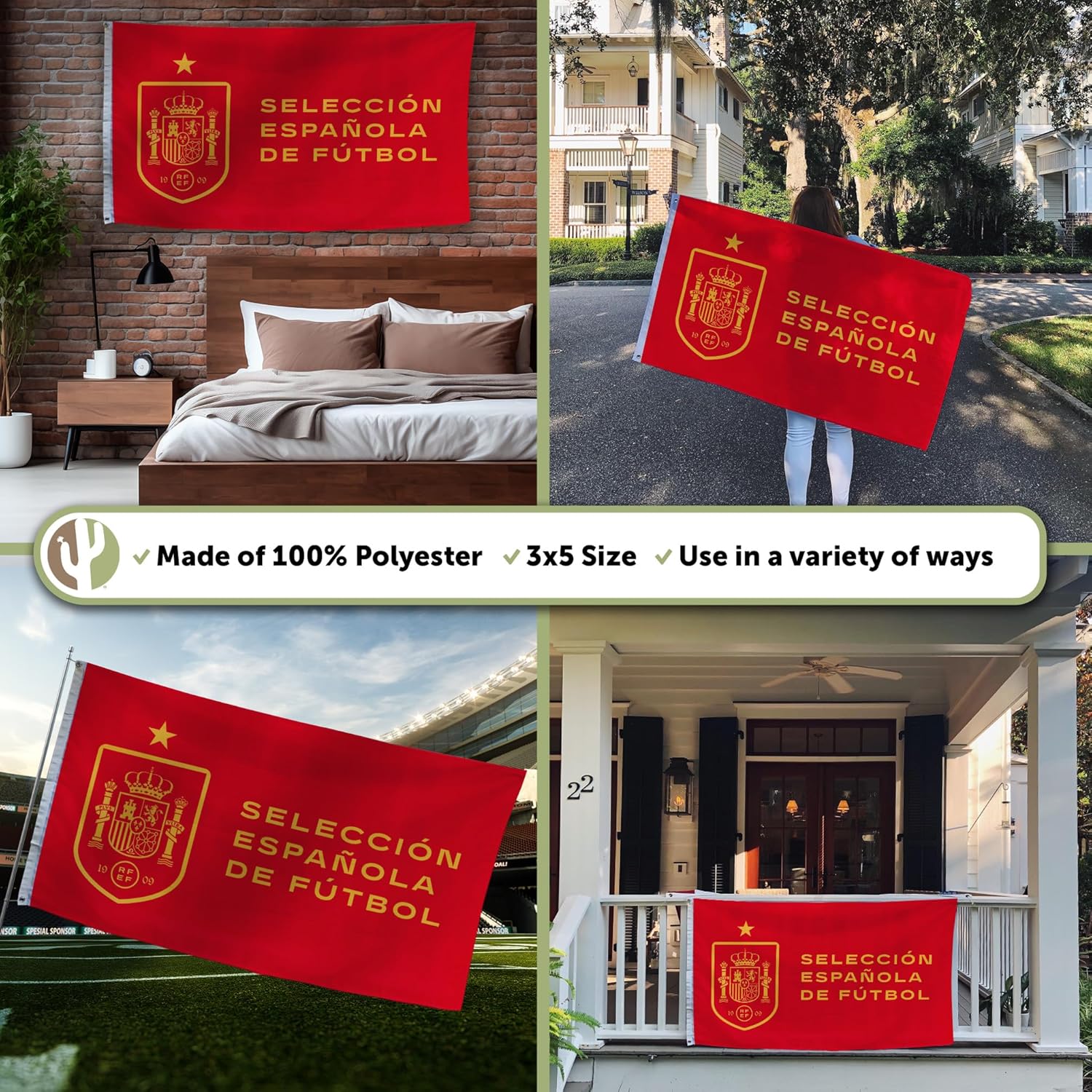 Desert Cactus Royal Spanish Football Federation Flag - 3 x 5 Feet RFEF Football Soccer Banner, Indoor/Outdoor Durable Fabric, 100% Polyester Design (Design D) - Image 3