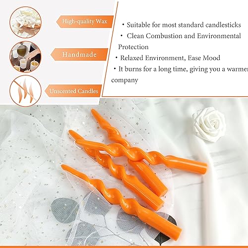 Miniatura 3 de Velas naranjas sin perfume hechas a mano, velas cónicas en espiral, 2 velas torcidas para Halloween, Navidad, decoración de boda, relajación y todas