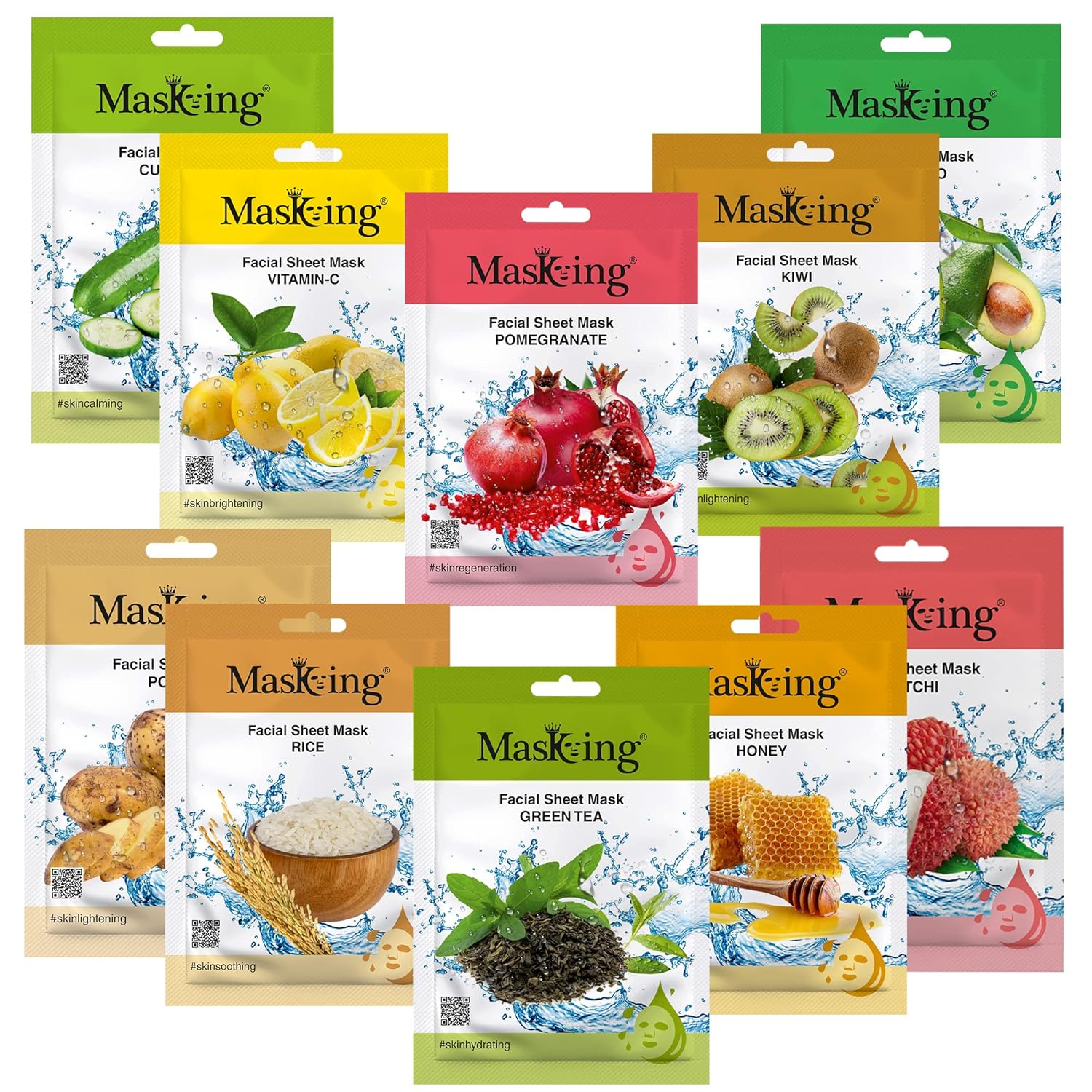 Masking Beauty Facial Sheet Mask for Glowing skin | Natural Sheet Mask | Face sheet Mask for Women Combo Pack of 10