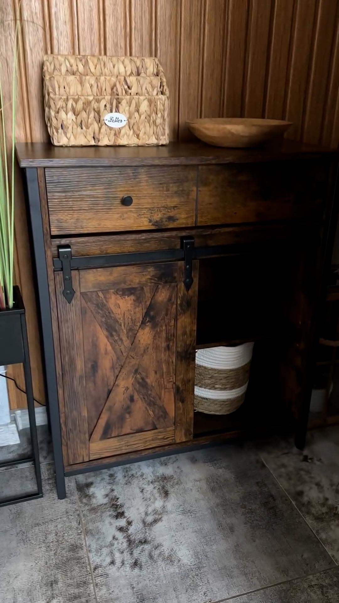 VASAGLE Meuble Rangement Buffet Porte Coulissante 30x70x80cm - Style Campagnard Marron Boisé