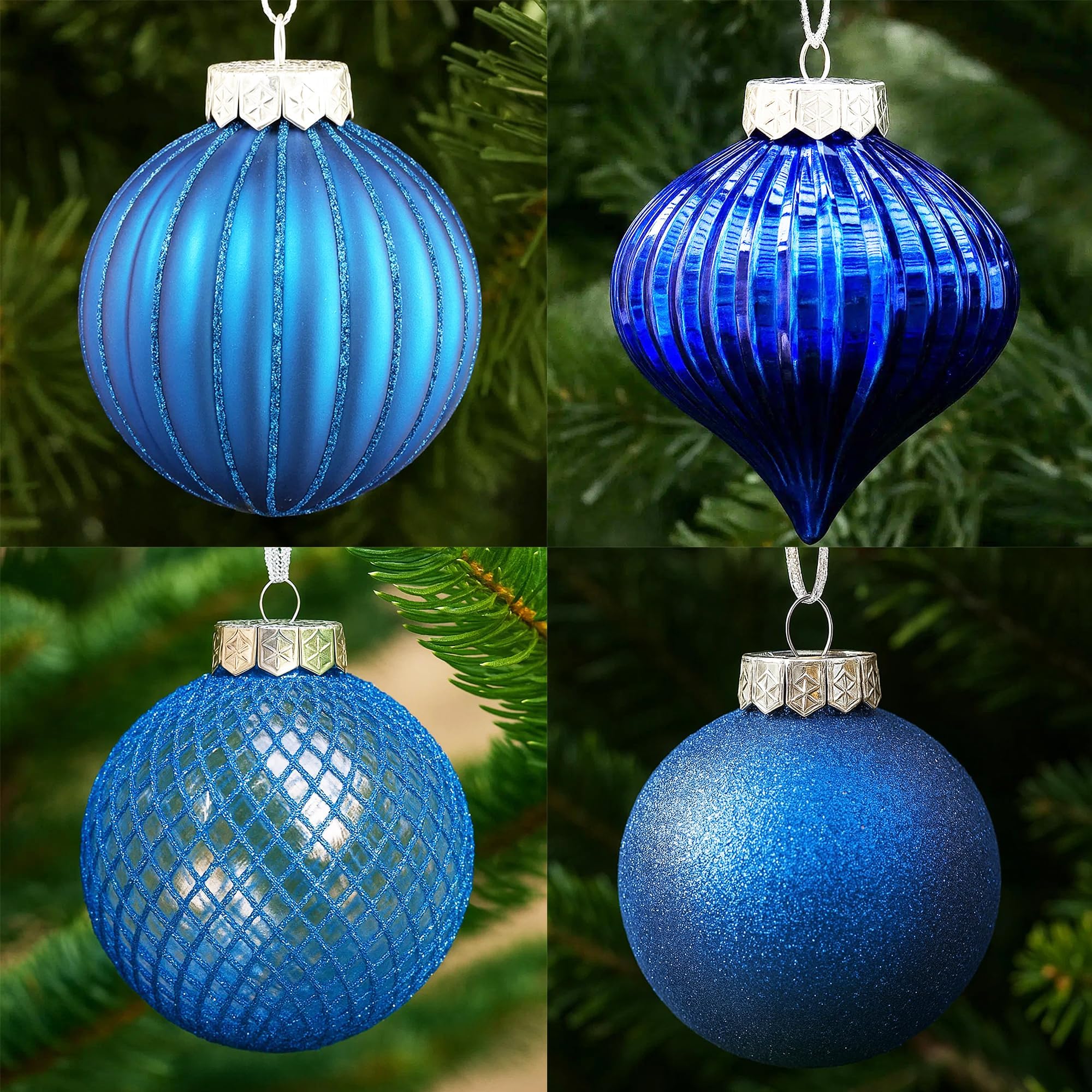 SLEETLY 28pk Blue Ornaments for Christmas Tree Holiday Xmas Decorations, Shat...