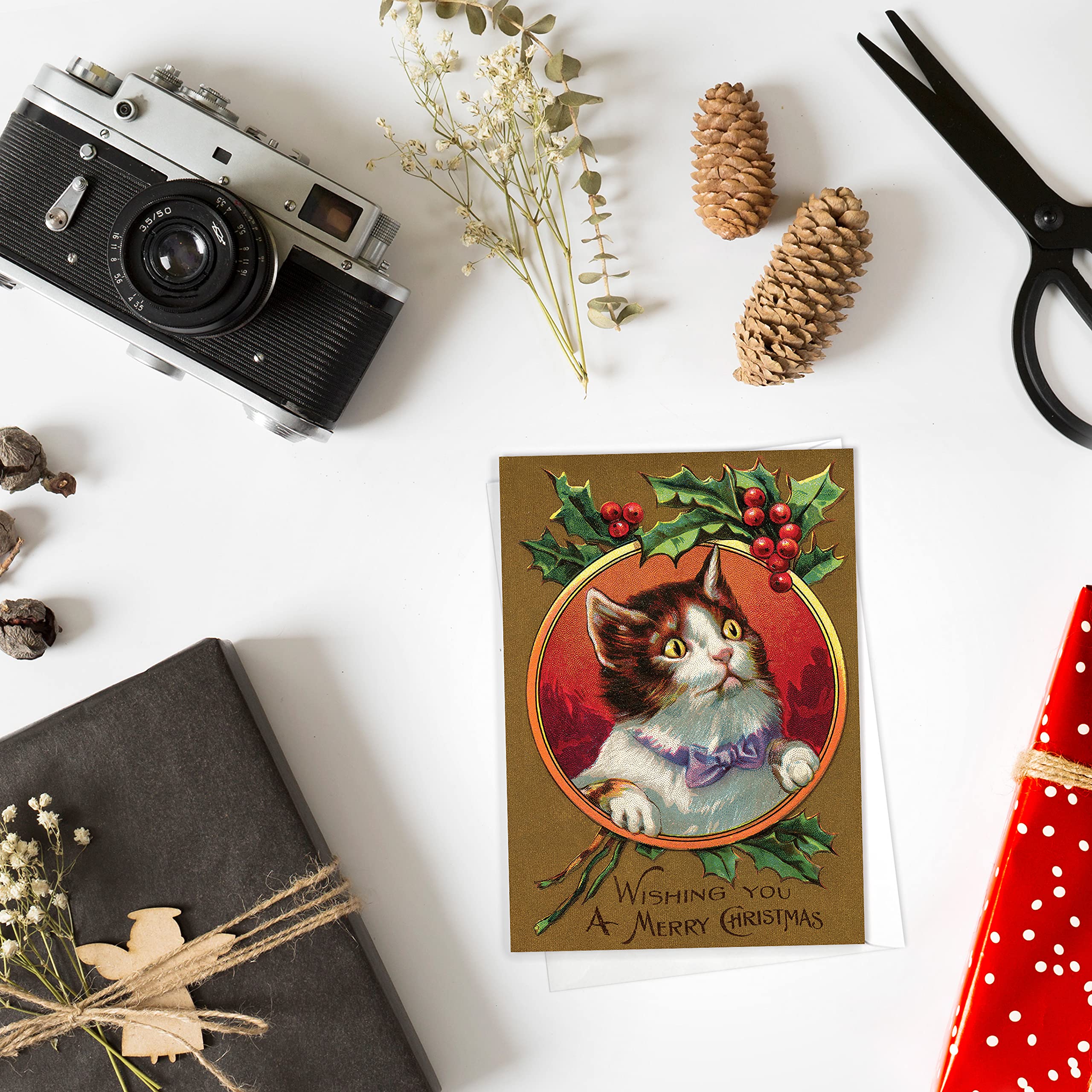 Christmas Greeting Card With Envelope Cats Kittens Vintage