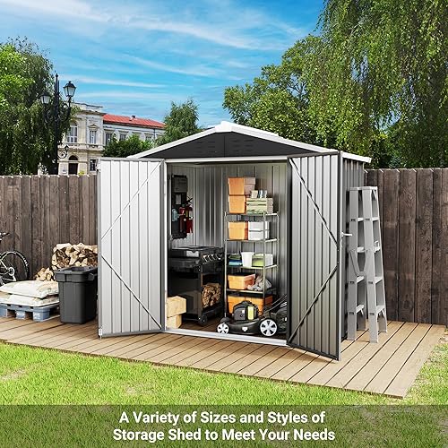 Miniatura 6 de Cobertizo de almacenamiento para exteriores de 6 x 4 pies con puerta con cerradura individual, cobertizo de metal galvanizado adecuado para el