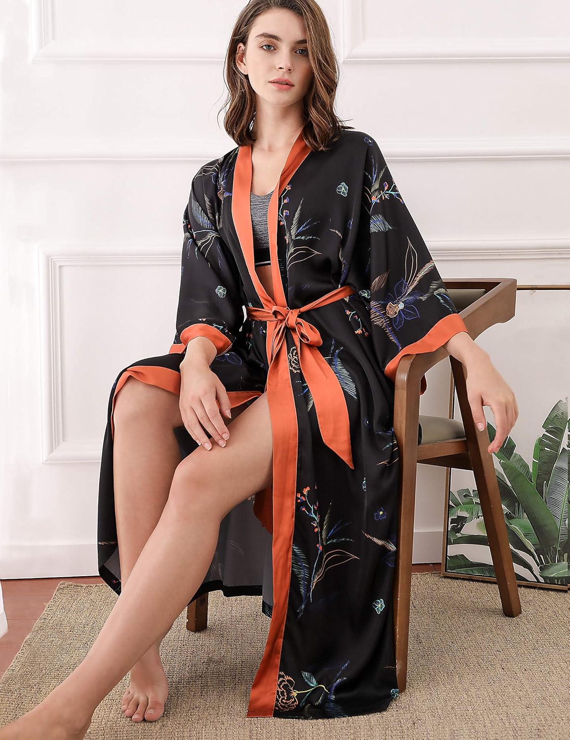 Aensso Long Soft Lightweight Silky Kimonos Robes for Women, Luxury Japanese Floral Womens Kimono Robe - Image 5